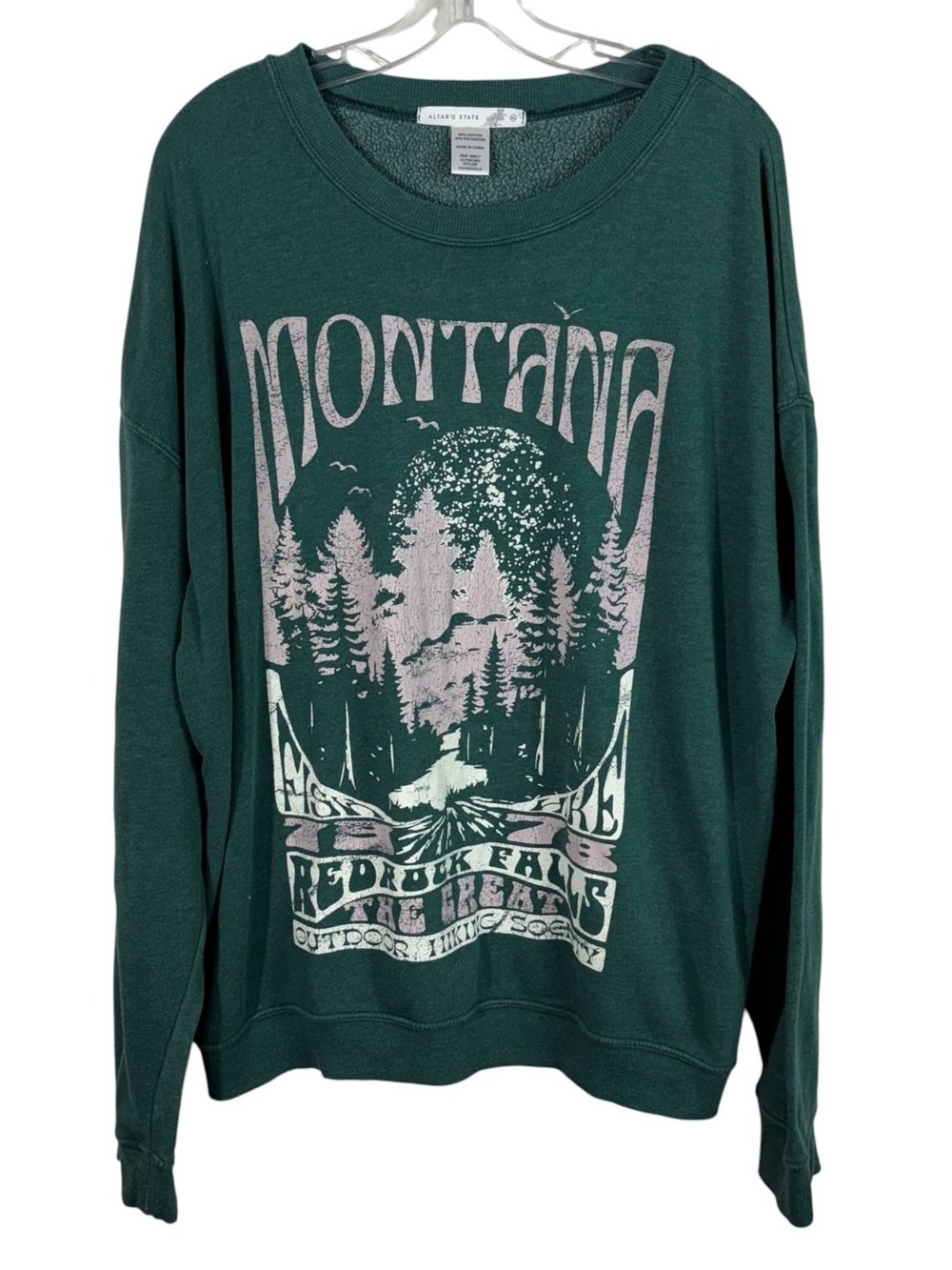 Altar'd State Montana Redrock Falls Retro Dark Green Oversized Fleece Sweatshirt